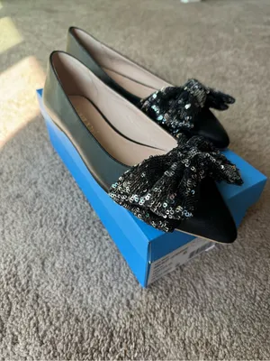 Jack Rogers Black Sequin Bow Leather Ballet Flats new 9 thumbnail 2