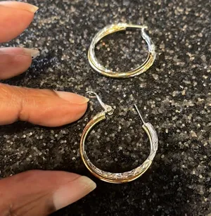 Silver and gold hoop earrings. New. Classic design. thumbnail 5
