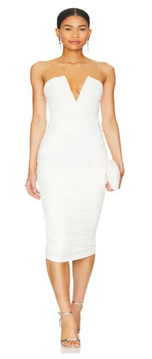 NWT Superdown Vivienne Ruched Midi Dress in White Sz Medium‎ $88 thumbnail 1