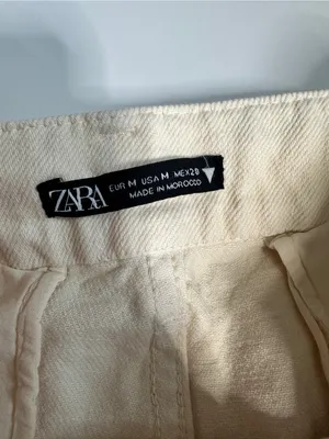 Zara Blogger Favorite Ecru Wide Leg Cargo Jeans Pants Size M thumbnail 6