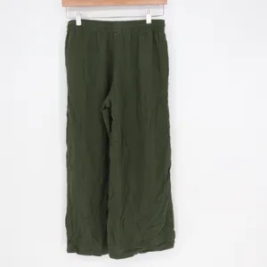 Uniqlo Olive Green Rayon Wide Leg Cropped Pants Elastic Waist Small thumbnail 4