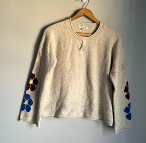 NEW Madewell Belmore Floral-Sleeve Pullover Sweater in Coziest Textured Yarn thumbnail 2