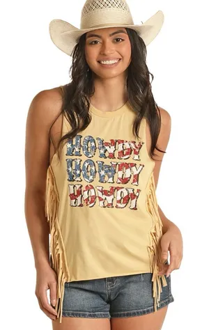 Rock and Roll Denim Women's Howdy Fringe Graphic Tank Size L thumbnail 1