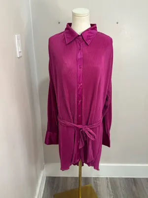12th Tribe Cara Fuschia‎ Plisse Mini Dress Large thumbnail 2