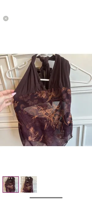 Urban Outfitters Floral Brown/Orange Halter Top thumbnail 3