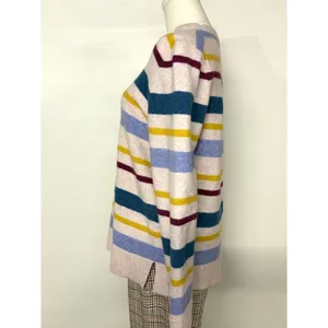 J.Crew Womens Large Multi-Color Striped Crewneck Knit Sweater Pink Blue Yellow L thumbnail 5