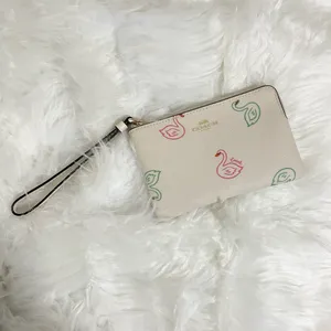Coach Corner Zip Wristlet Swan Print thumbnail 1