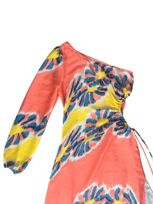 By Anthropologie Women’s One Shoulder Coral Floral Asymmetrical Hem Midi Dress thumbnail 3