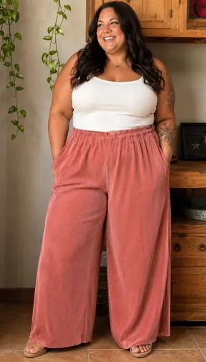 Plus-Size Wide-Leg stretchy Pants in Dusty Rose thumbnail 1