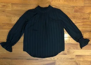 Ann Taylor Black Pleated Blouse with Ruffle Trim Women's Small thumbnail 1
