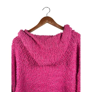 POL Pink Knit Popcorn Hoodie Large V Neck Long Sleeve‎ Pullover Sweater Womens thumbnail 8