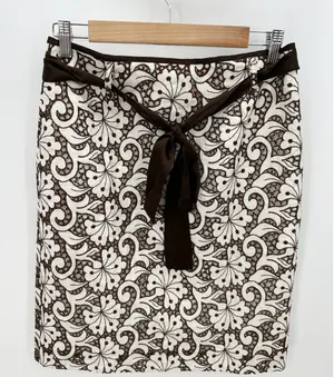 Cynthia Cynthia Steffe Brown White Linen Cotton Embroidered‎ Knee Length Skirt 6 thumbnail 1