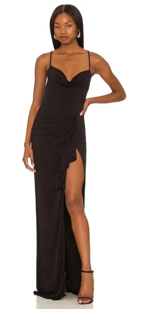 Saks Fifth Avenue Katie May Womens Full Length Event Evening Dress Slit Black Open Back Maxi Small thumbnail 1