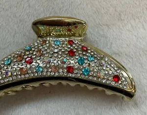 Rhinestone Gold & Grey Tortoise Hair Claw Set - Elegant Women’s Accessories thumbnail 1