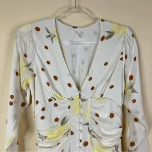 Free People Cream Date Night Mini Dress Dotted Ruched Button Front Womens XS thumbnail 2
