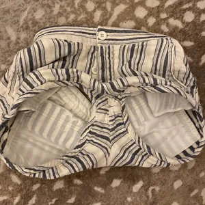 Free People Night Moved Striped Shorts Mid Rise Button Fly White Blue Si… thumbnail 5
