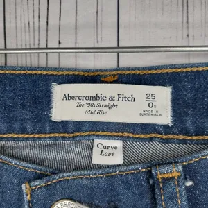 Abercrombie & Fitch Dark Blue The 90's Straight Leg Mid Rise Curve Love Jeans thumbnail 5