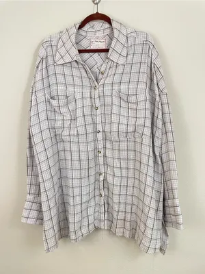 We The Free Cardiff Plaid Oversized Gauze Button Up Tunic Shirt Lilac Size Large thumbnail 3