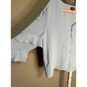 Vince Camuto Light Blue Ruffle Long Sleeve Chiffon Blouse‎ M NWT Button Front thumbnail 5
