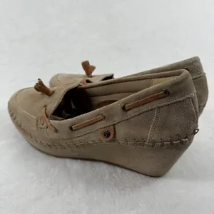 Soul of Africa Suede Leather Wedge‎ Mocassin Loafers Taupe Brown Size 10 US thumbnail 10