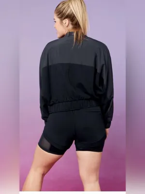 Fabletics Bobbie Glam Black Jacket Cropped Lightweight Bomber Athletic Zip-Up thumbnail 5