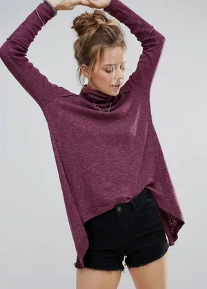 We The Free Free People Split Back Turtleneck High Low Top‎ Purple XS thumbnail 1