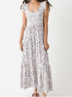 LoveShackFancy Chessie Smocked Floral Ruffle Sleeve Midi Dress thumbnail 2