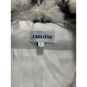 I Believe Faux Fur Long Sleeve Zip Up Flowers Jacket Size L‎ Soft Lined thumbnail 2