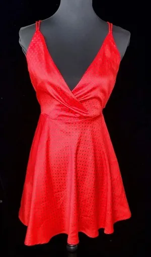 Zara Red Polka Dot Skater Dress‎ Open Back thumbnail 1