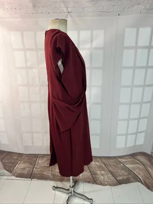 ASOS Oxblood Drape Front Pleated Short Cap Sleeve Midi Pencil Dress Size 14 thumbnail 4