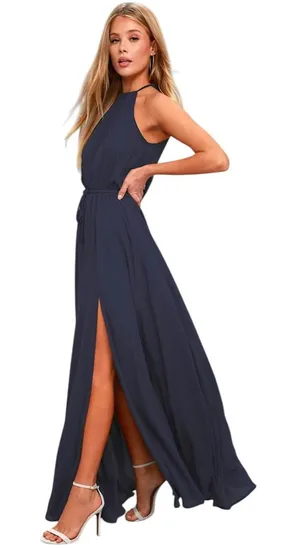 Lulus Essence of Style Halter Navy Blue Maxi Dress size XS NWT thumbnail 1