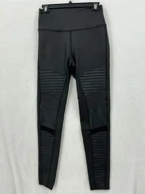 ALO Yoga Black Ribbed Moto-Style High-Waist Leggings 1159 thumbnail 2