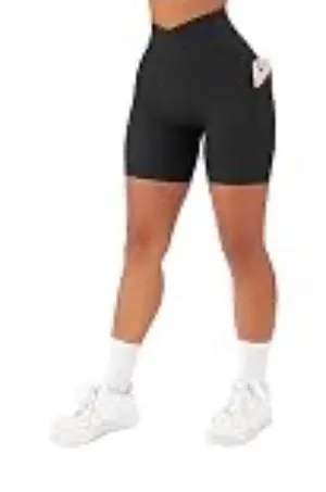 High-Waist Ribbed Biker Shorts with Side Pocket thumbnail 1