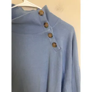 J.Crew Wide Button-Collar‎ Tunic Sweatshirt Cloudspun Fleece Light Blue AP649 L thumbnail 2