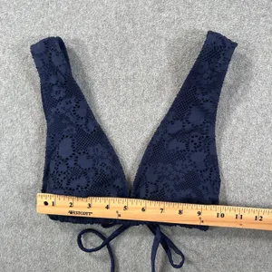Aerie Floral Lace Bikini Swim Top Size Medium Navy Blue Tie Close V-Neck Beach thumbnail 5