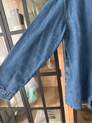 PARKE denim romper long sleeve button up playsuit collar patch dark wash thumbnail 7