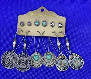 New‎ silver tone boho western faux turquoise earrings 6 pack bohemian thumbnail 1