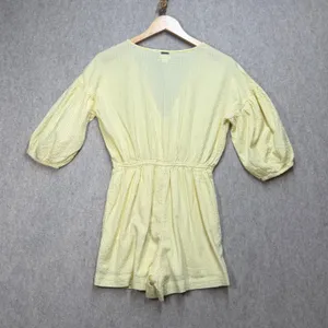 Billabong Womens Yellow Striped Puff Sleeve Button Front Seersucker Romper Sz‎ S thumbnail 5
