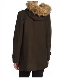 Cole Haan‎ Wool Blend Faux Fur Trim Hooded Coat, Brown, Size 4, NWT thumbnail 5