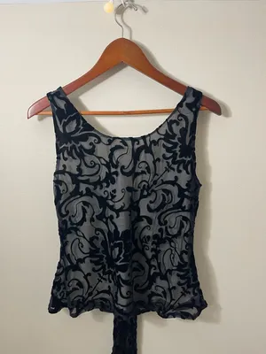 Whimsigoth black burnout velvet sheer overlay sleeveless Blouse fairycore thumbnail 3