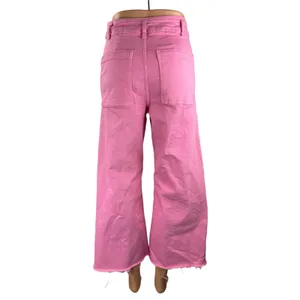 Zara The Marine Straight Womens Pink Raw Frayed Hem Wide Leg Denim Jeans Pants 4 thumbnail 4