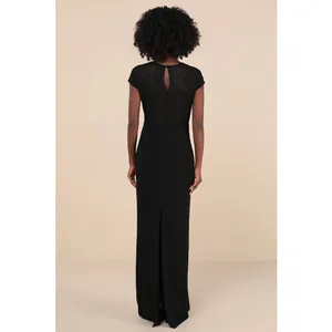 Lulus Truly Mysterious Black Sheer Mesh Cap Sleeve Maxi Dress Wedding Size M thumbnail 2