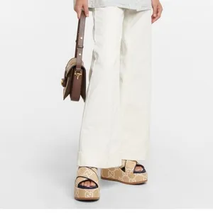 GUCCI GG logo raffia platform wedges sandals thumbnail 2