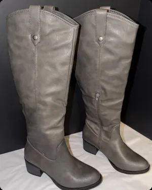 Rampage Rialto Boots Women 7 Gray Faux Leather Knee High‎ Riding Moto thumbnail 1