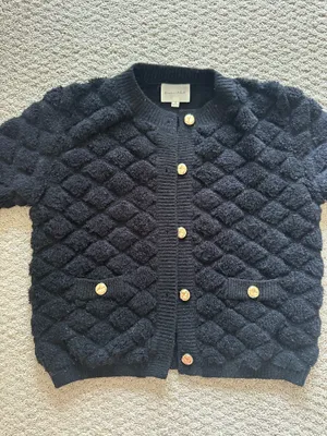 Revolve Line & Dot Black Textured Knit Cardigan with Gold Buttons thumbnail 5