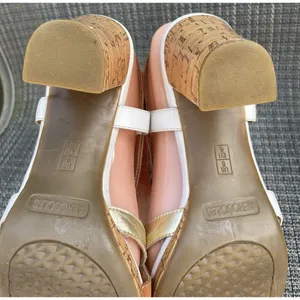 Aerosoles White Gold Tan Leather Strappy Slingback 3" Heel Sandals Size 8 Boho thumbnail 12