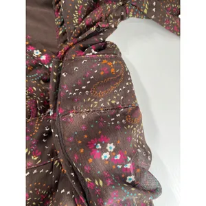 H&M Brown Paisley Floral Print Sheer‎ Flutter Sleeve Midi Dress Women US 6 thumbnail 6