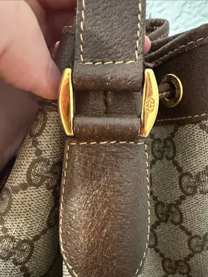 Authentic GUCCI Brown & Cream GG Supreme Monogram Drawstring Shoulder Bag Purse thumbnail 4