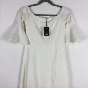NWT NBD Seduire White Off Shoulder‎ Mini Dress Ribbed Bell Sleeve Bridal Small thumbnail 12