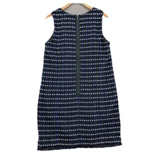 Ann‎ Taylor Dress Womens 4 Blue Boucle Knit Mini Shift Fringe Glitter Sleeveless thumbnail 2